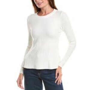 Nanette Nanette Lepore Woman’s Sz L White Rib Knit Long Sleeve Pullover Sweater
